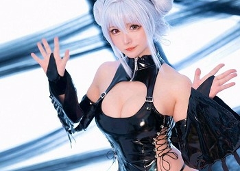 Coser小姐姐星之迟迟水蓝小恶魔主题性感黑色皮质情趣服饰秀翘臀美腿诱惑写真59P