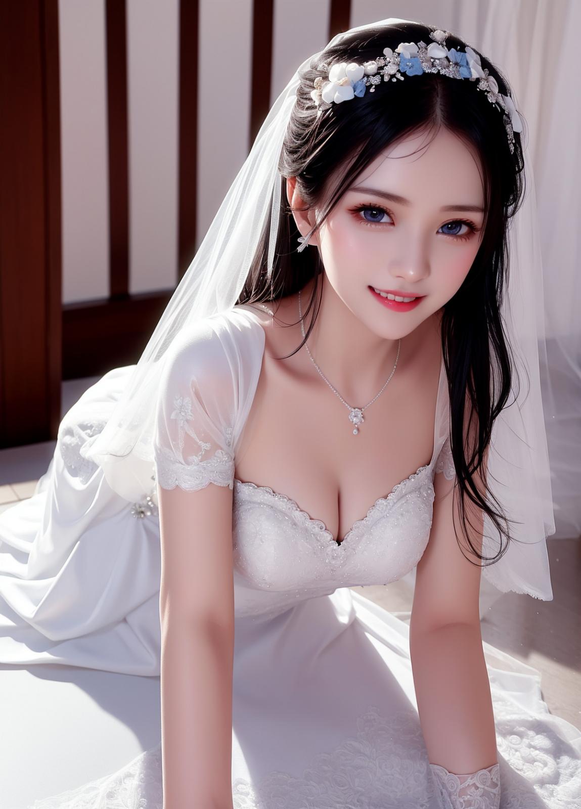 AI美图034期新娘婚纱主题性感白色低胸婚纱裙秀完美身材写真及下载116P