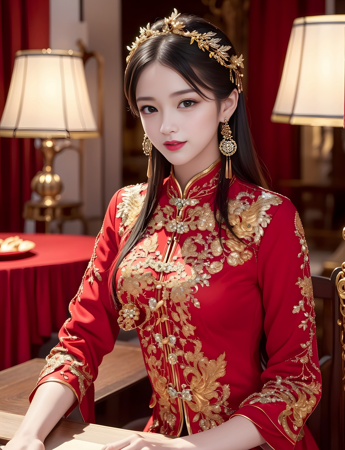 AI美图040期红嫁衣主题性感古典红色新娘妆完美迷人写真及下载36P - Xiuren.biz
