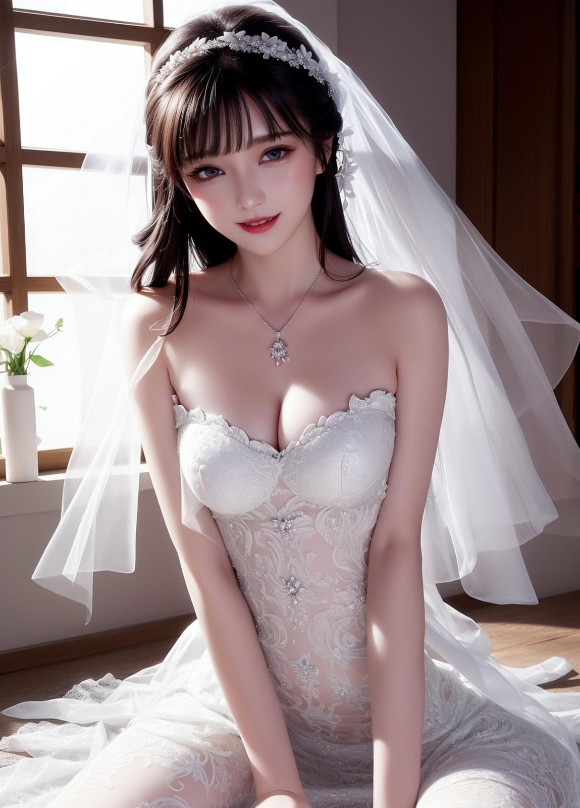 AI美图034期新娘婚纱主题性感白色低胸婚纱裙秀完美身材写真及下载116P