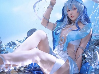 Coser小姐姐星之迟迟25年3月计划B鸣潮守岸人主题性感蓝色薄纱情趣服饰秀完美身材诱惑写真34P